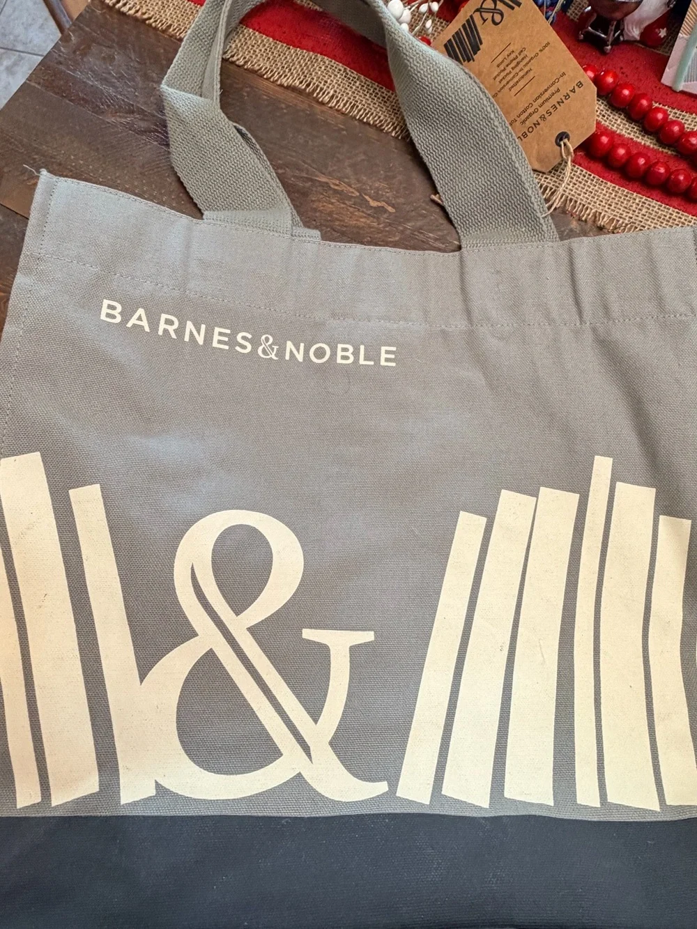 Barnes & Noble Lot of 2 100% Organic Grey Canvas Tote Natural Colors Tote NWT